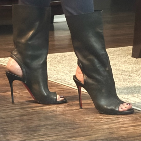 Christian Louboutin peep toe lamb skin soft black leather 36.5 booties - Picture 11 of 12